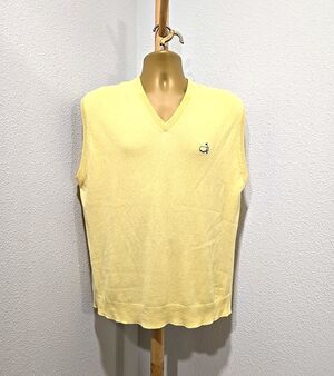 Masters Golf Clubhouse 100% Cashmere Sweater Vest Mens Lge Yellow Made Scotland